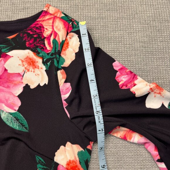 Roz & Ali Womens Black Floral Half Sleeve Dress Boat Neck Knee Length Size M - Picture 12 of 15